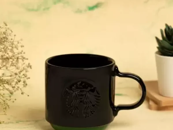 Starbucks Debossed Siren Black Bone China Coffee Mug